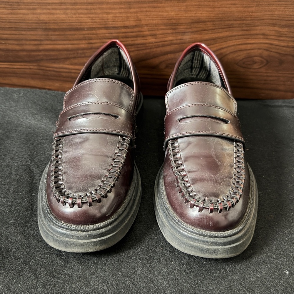 Zara Chunky Penny Loafers Wine Deep Burgundy Women’s Size 7.5 Or 38 - Picture 4 of 13